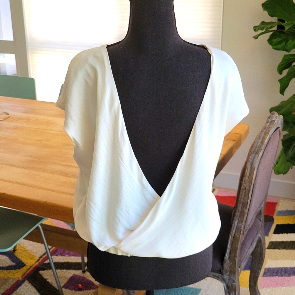 Anthropologie Drape Back Short Sleeve Top in Cream